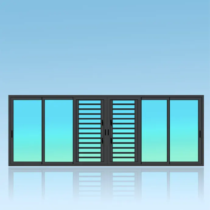 Coulissant porte 6 vantaux 3 rails + jalousies