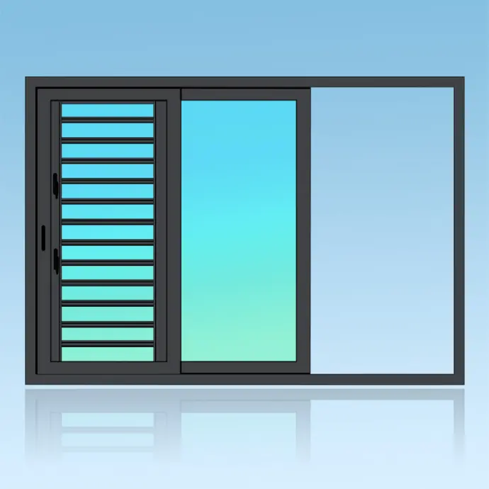 Coulissant porte en applique 2 vantaux 2 rails + jalousie