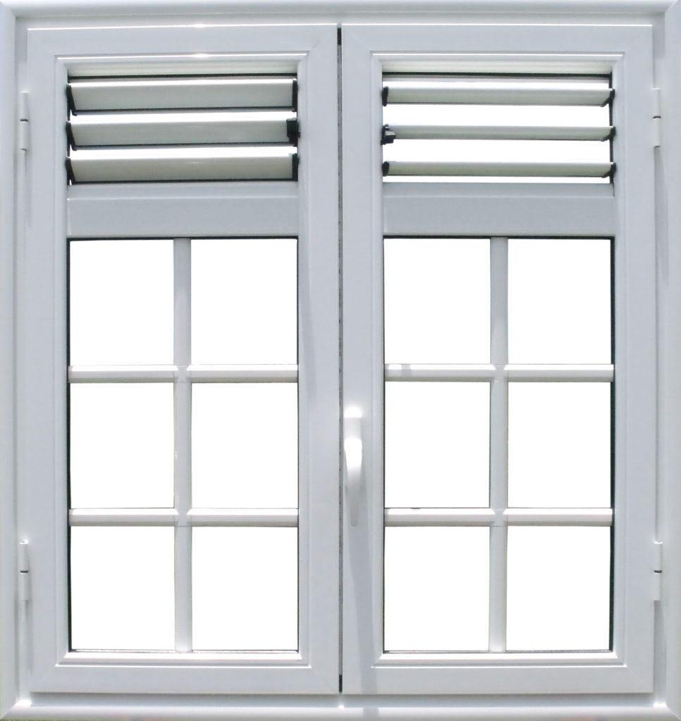 Fenêtre à la française 2 vantaux vitrée avec 3 lames de ventilations