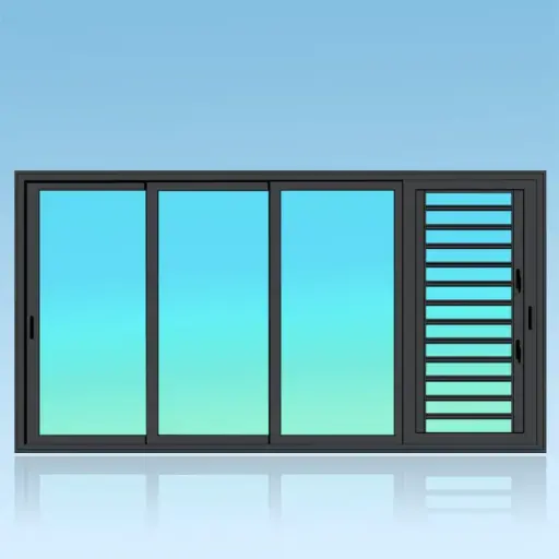 [CP44J] Coulissant porte 4 vantaux 4 rails + jalousie