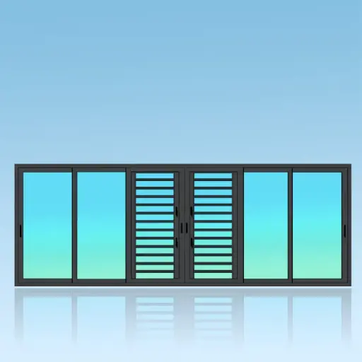 [CP63J] Coulissant porte 6 vantaux 3 rails + jalousies