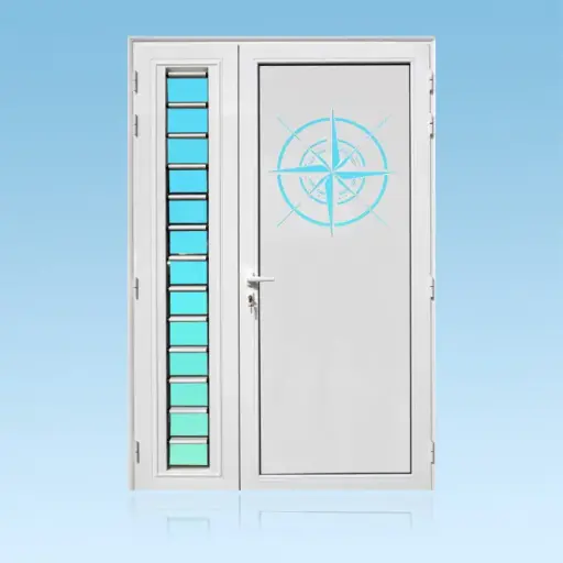 [PS21RDV+J] Porte décor 2 battants Rose des vents + jalousie